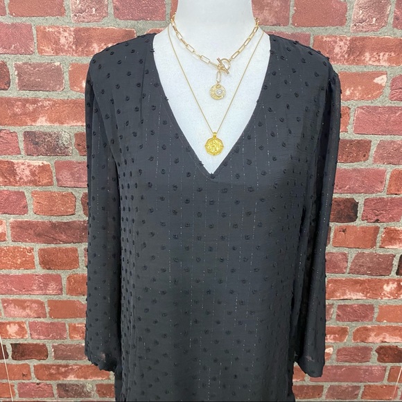 Black Metallic Swiss Dot Babydoll Dress - Picture 15 of 16